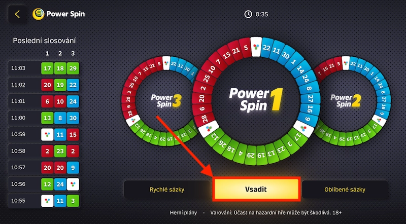 Jak sázet loterii Power Spin