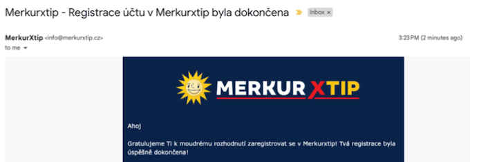 Merkurxtip dokončení registrace