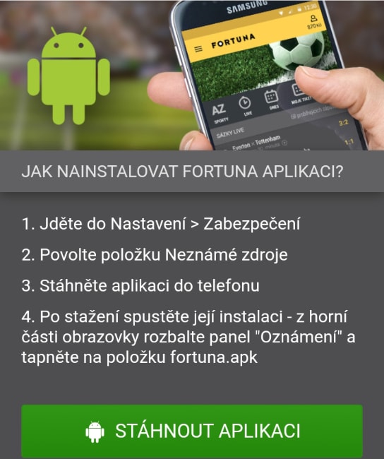 Návod k instalaci Fortuna aplikace do systému Android
