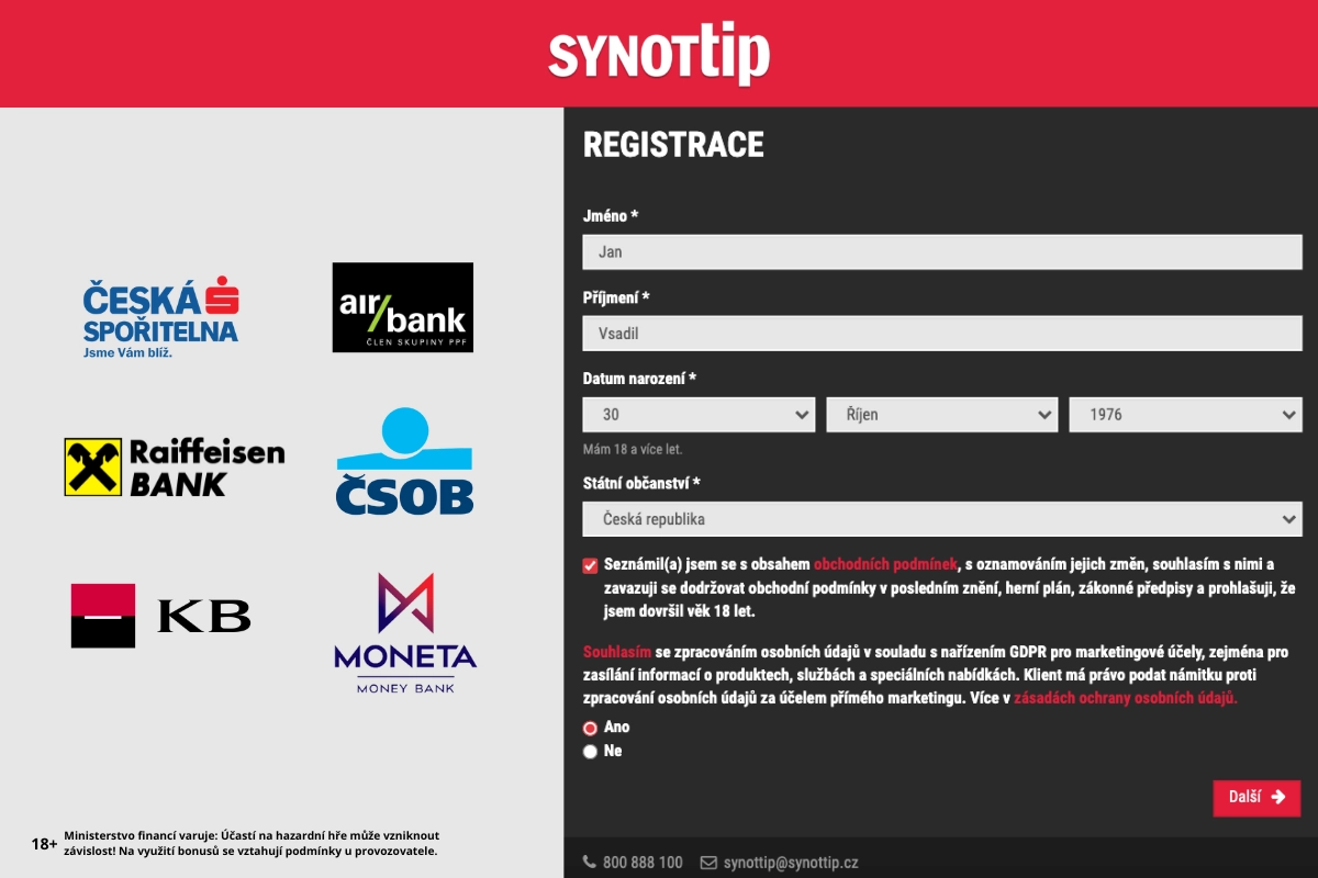 Synottip registrace