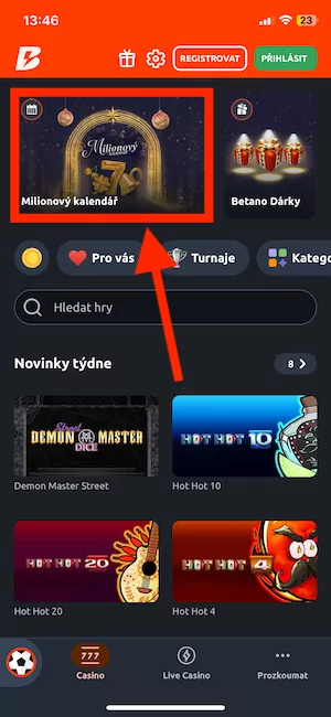 Betano Adventní kalendář na mobilu