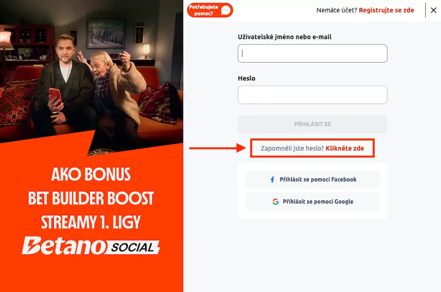 Betano zapomenuté heslo