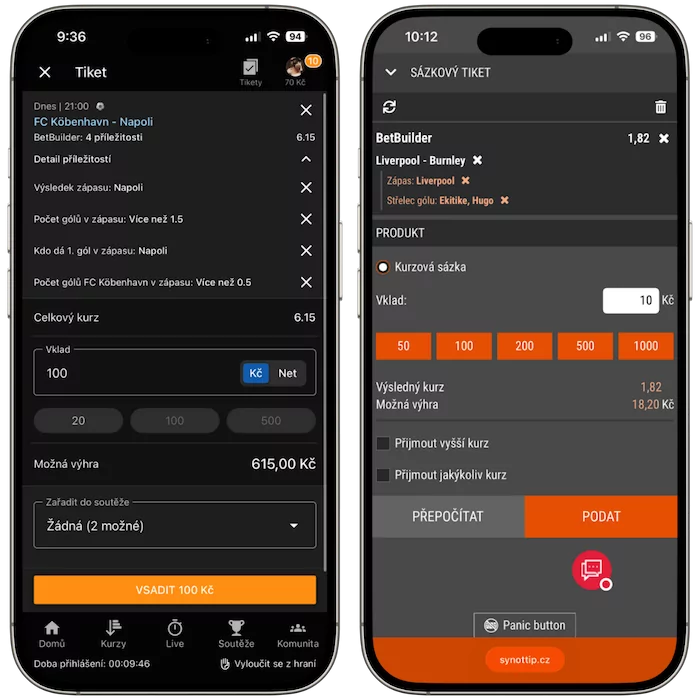 Betbuilder Tipsport vs Synottip