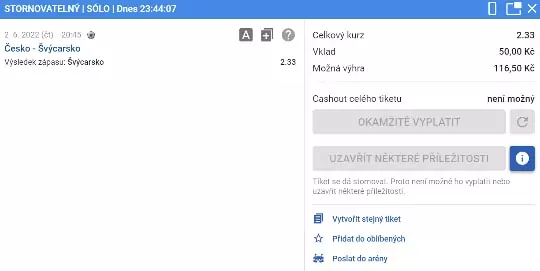 Česko vs Švýcarsko tiket