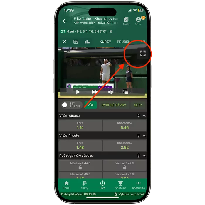 Chance TV fullscreen na mobilu