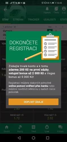 Chance akční kód při registraci v mobilu