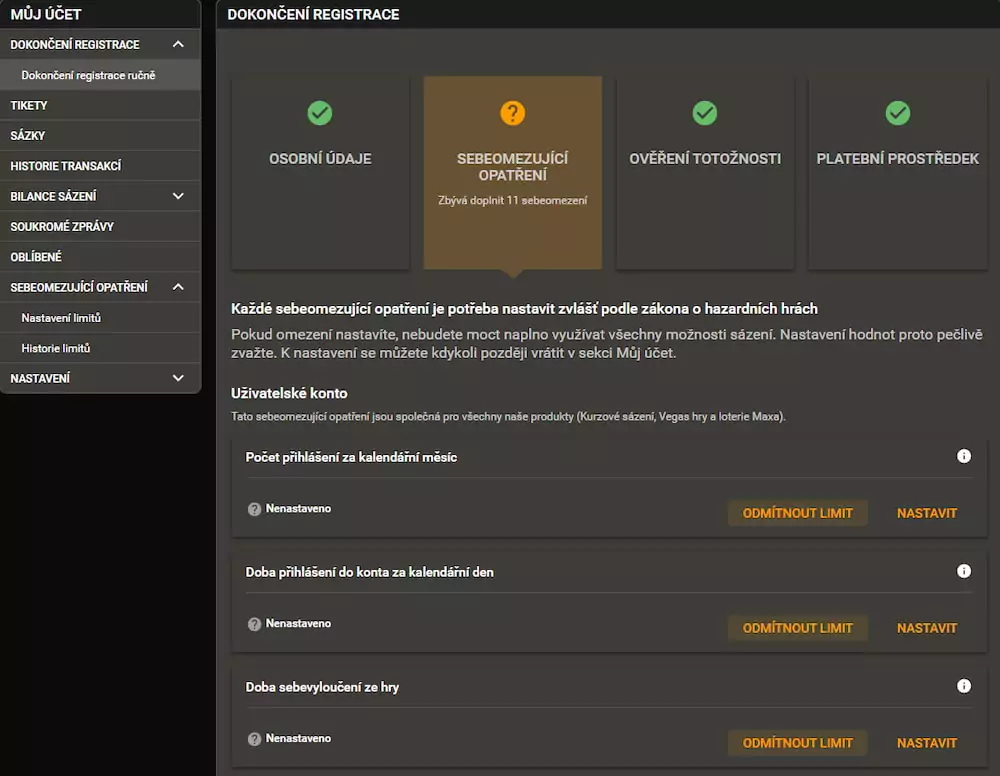 Chance nastavení herních limitů