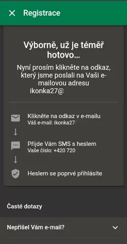 Chance registrace Potvrďte e-mail a zkontrolujte SMS