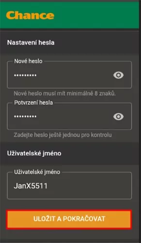 Chance registrace nastavení hesla pro úspěšné Chance přihlášení