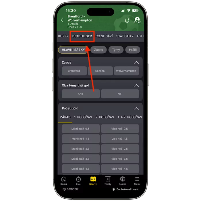 Detail Fortuna Betbuilder zápasu
