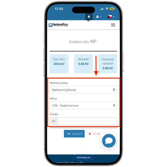 Dobíjení peněženky NeteraPay