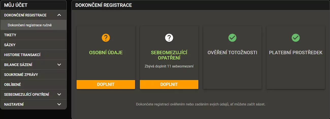 Dokončení Chance registrace