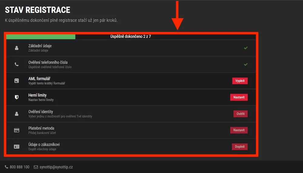 Dokončení registrace Synottip