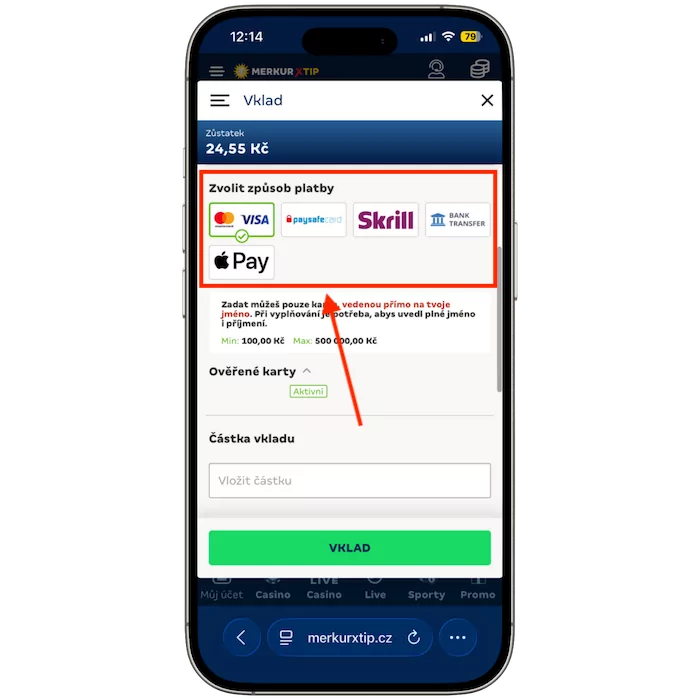 Dostupné metody plateb Merkurxtip