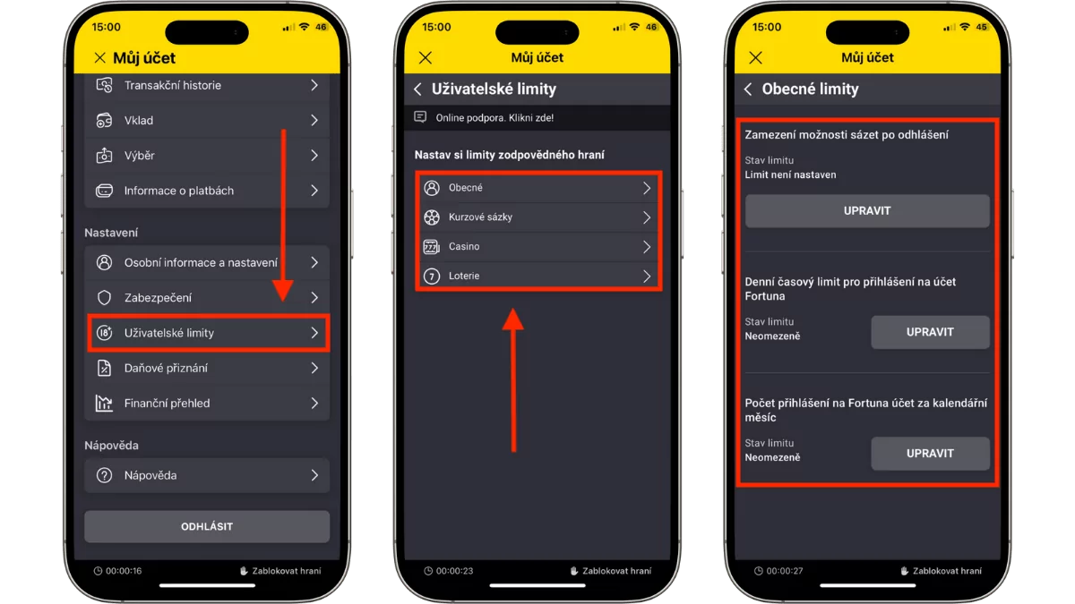 Fortuna nastavení herních limitů
