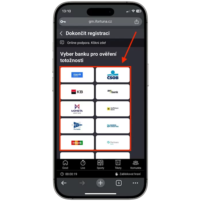 Fortuna ověření skrz BankID