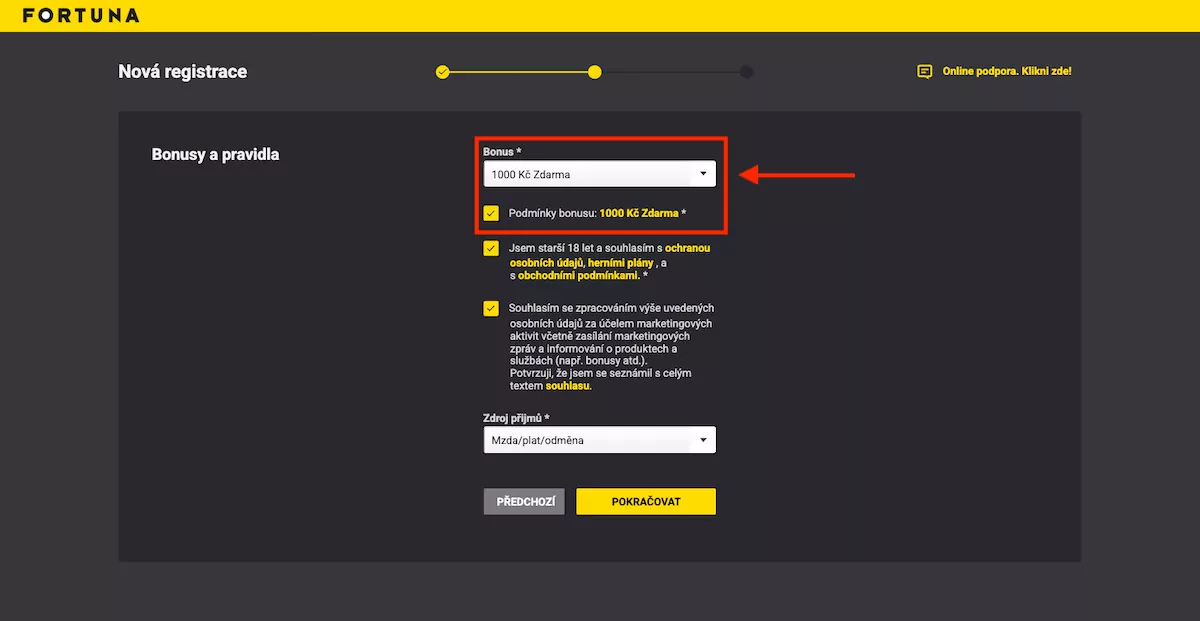 Fortuna výběr bonusu