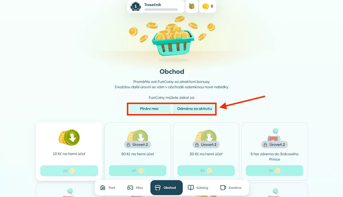 Mapa atrakcí a herní zóny ve FunParku
