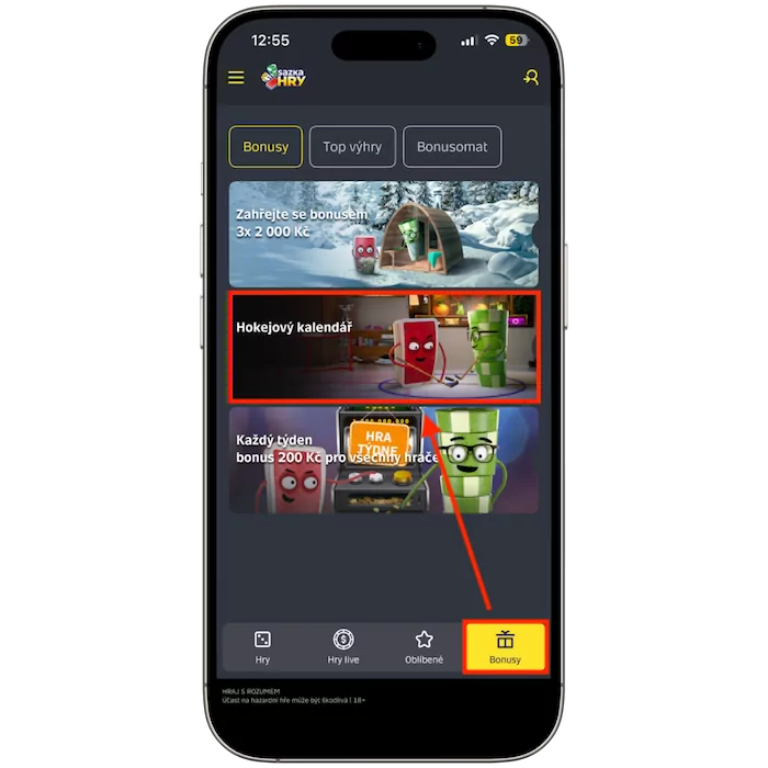 Hokejový kalendář v aplikaci Sazka Her
