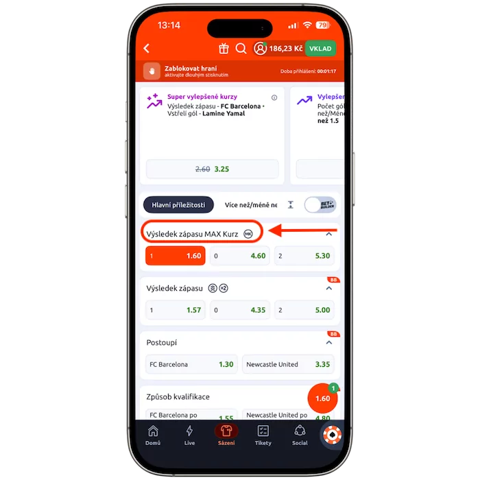 Ikona s písmeny MK u Betano