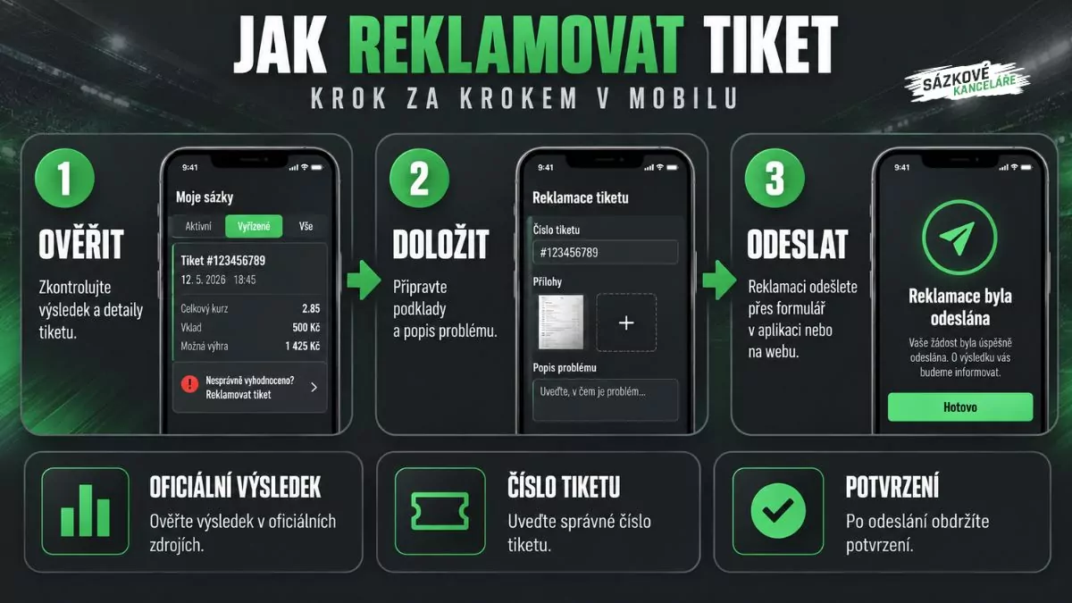 Jak reklamovat tiket krok za krokem v mobilu – ověření výsledku, doložení podkladů a odeslání reklamace