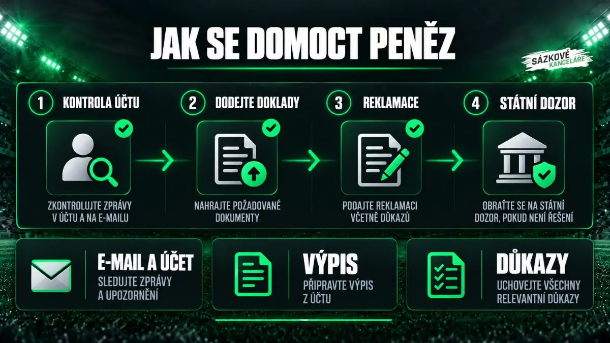 Jak se domoct peněz u sázkové kanceláře - kontrola účtu, dodání dokladů, reklamace a podnět ke státnímu dozoru
