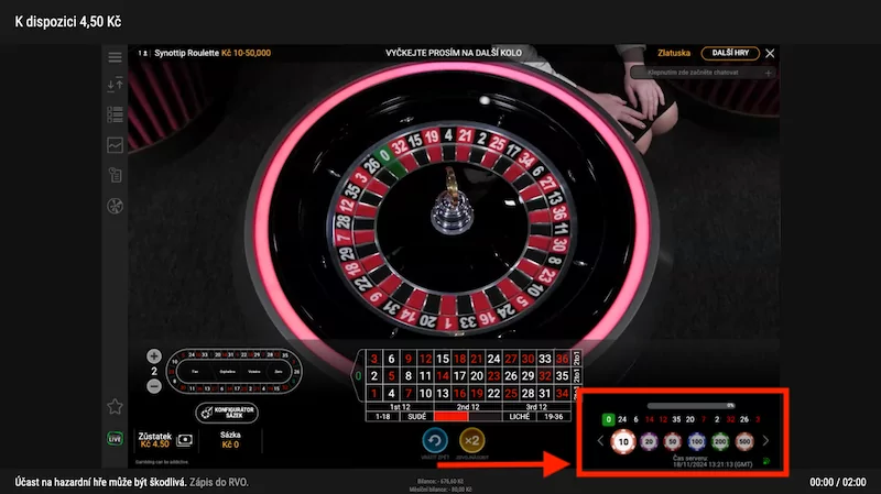 ruleta v Synottip live casinu