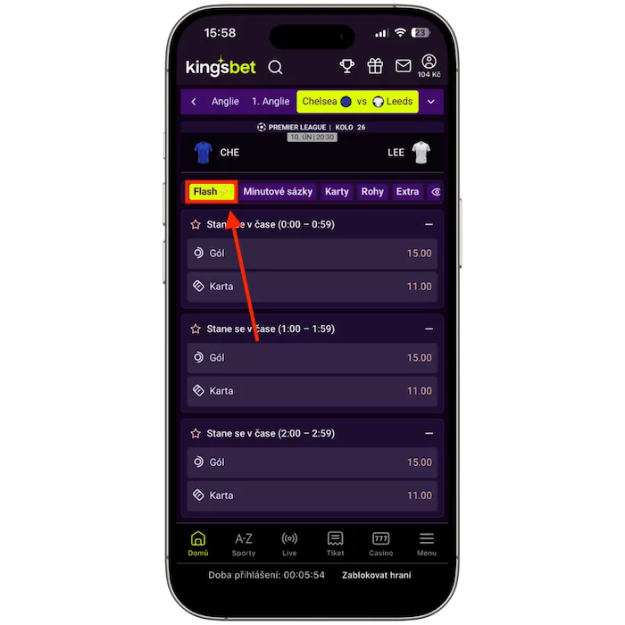 Kingsbet Flash sázka u zápasu