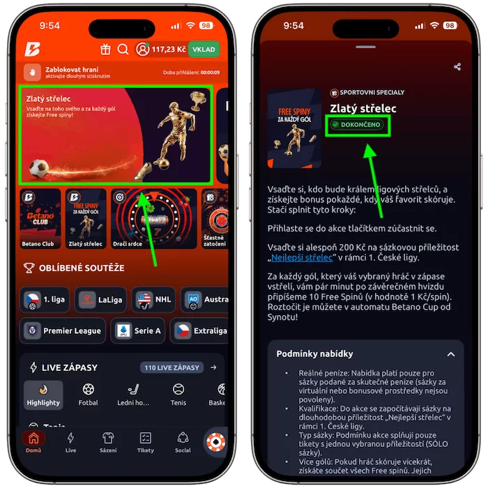 Klikněte na akci Betano zlatý střelec