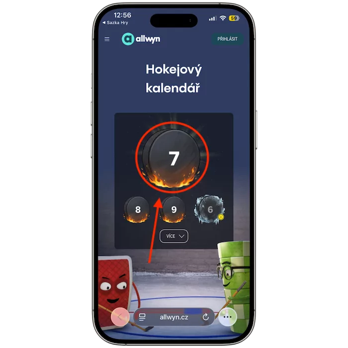Klikněte na políčko v Allwyn kalendáři
