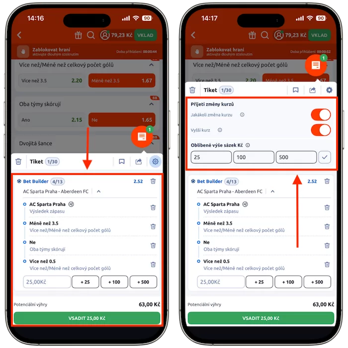 Kombinace Betbuilder sázek u Betano