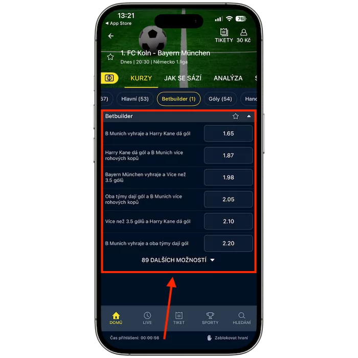 Kombinace Sazkabet betbuilder