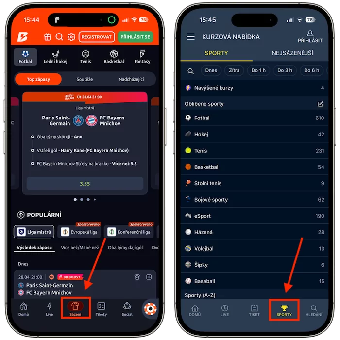 Kurzová nabídka Betano vs Sazkabet