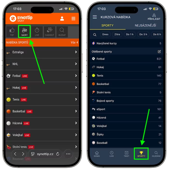 Kurzová nabídka Synottip vs Sazkabet