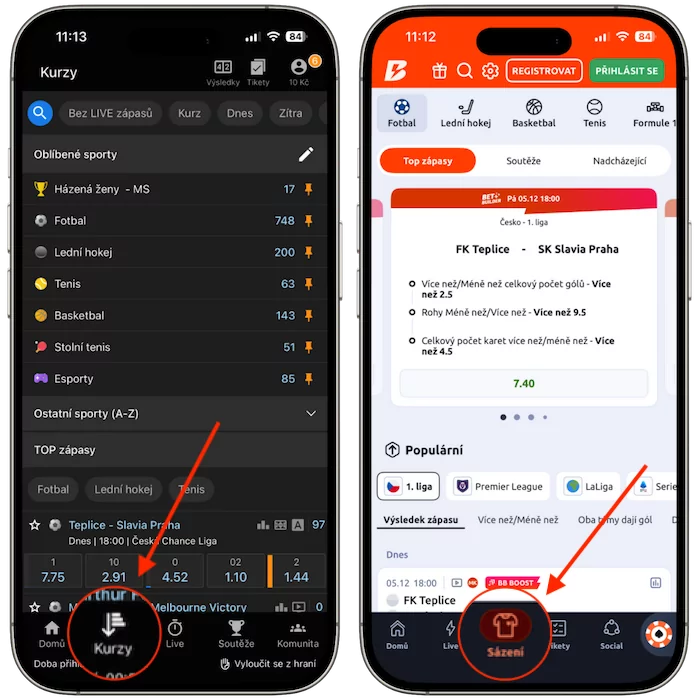 Kurzová nabídka Tipsport vs. Betano