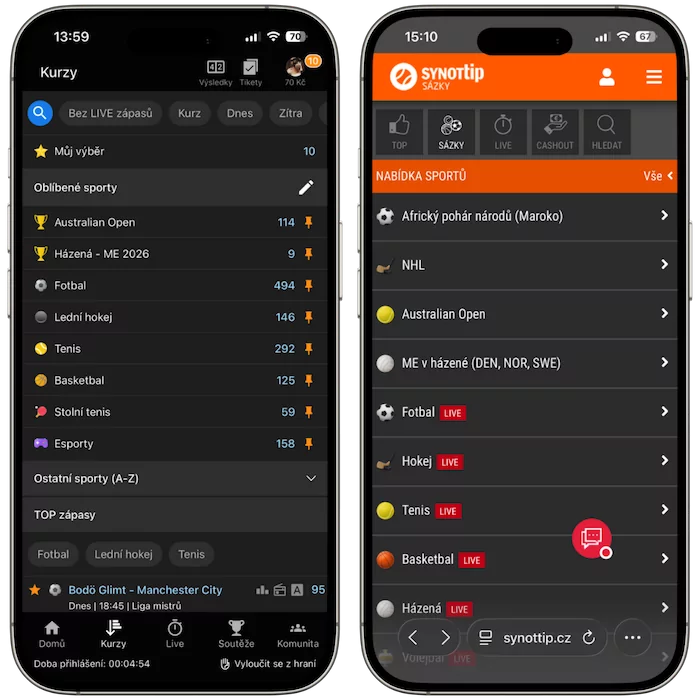 Kurzová nabídka Tipsport vs Synottip