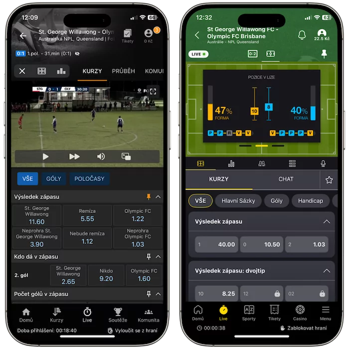Live sázení na fotbal Tipsport a Fortuna