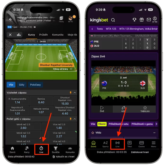 Live sázky Tipsport vs Kingsbet
