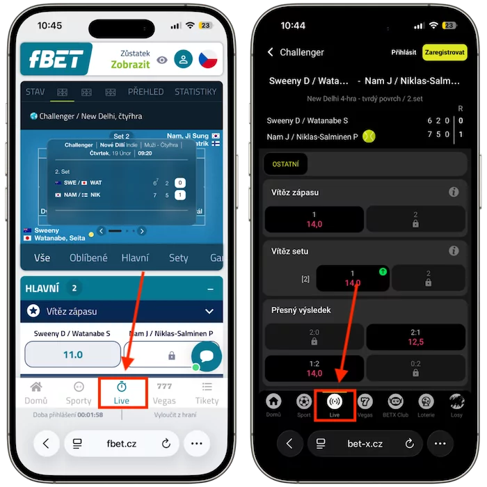 Live sázky fBet vs BetX