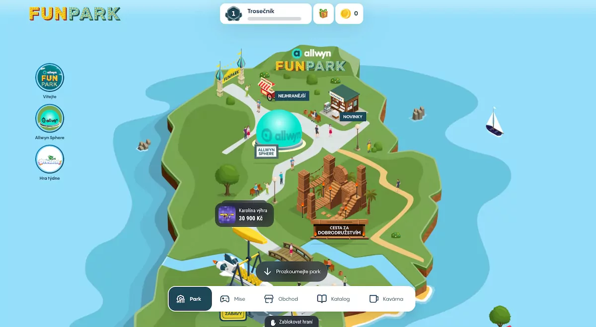 Mapa atrakcí a herní zóny ve FunParku