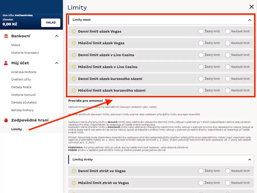 Merkurxtip nastavení sebeomezujících limitů