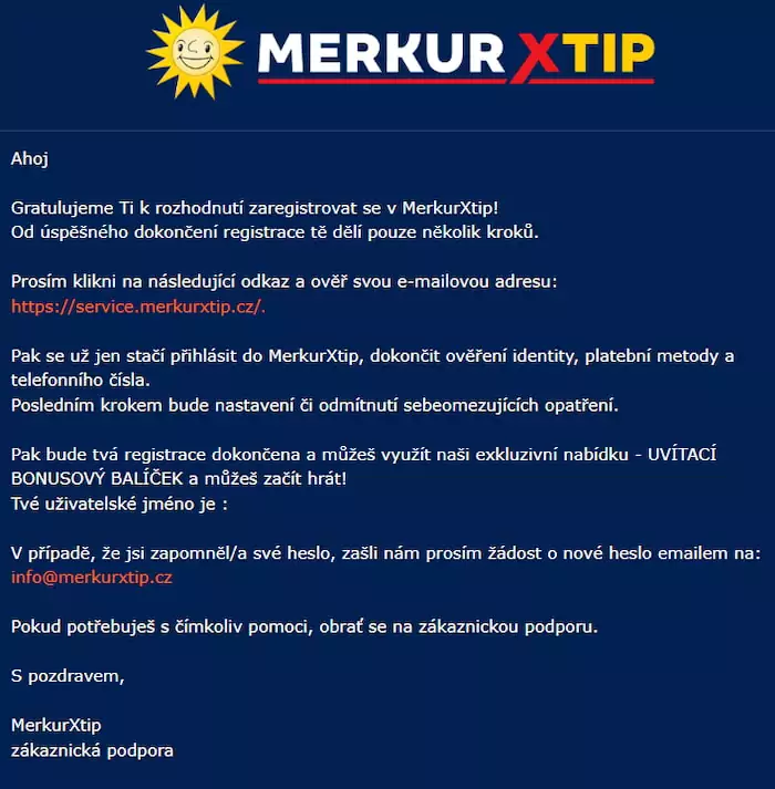 Merkurxtip registrace potvrzení emailu