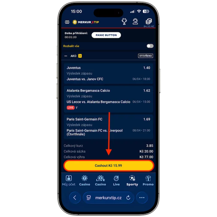 MerkurXtip tlačítko cashout