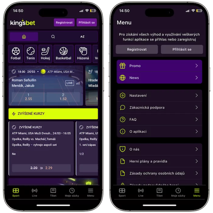 Mobilní aplikace Kingsbet
