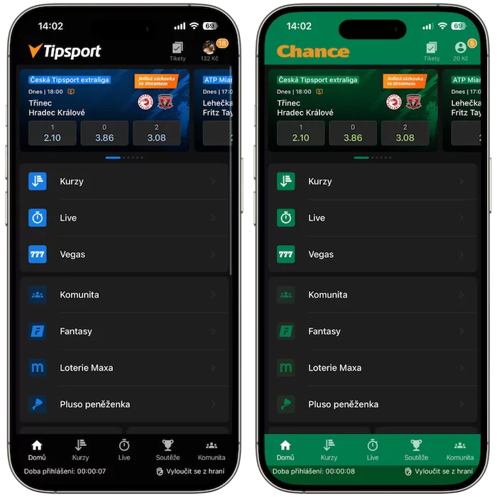 Mobilní aplikace Tipsport a Chance