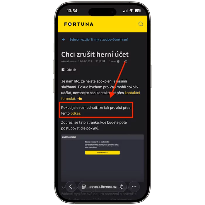Návod na Fortuna zrušení účtu