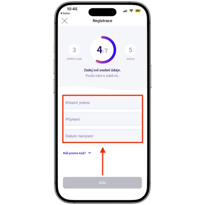 Vyplňte osobní údaje