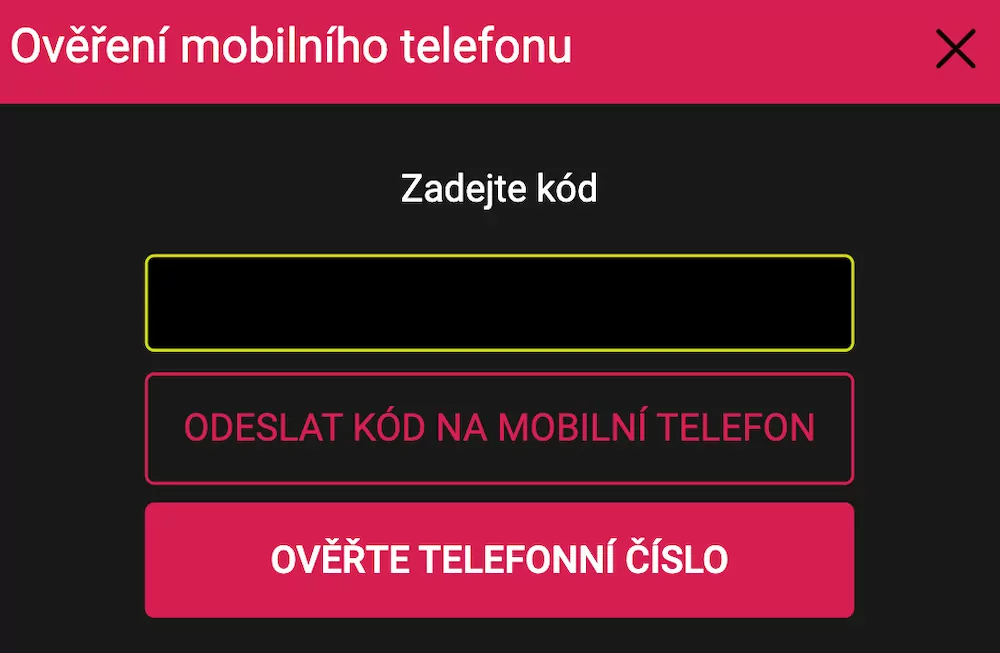 Ověření telefonního čísla Betx