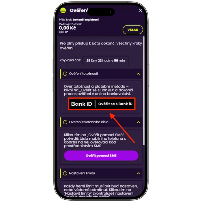 Ověření účtu u Kingsbet