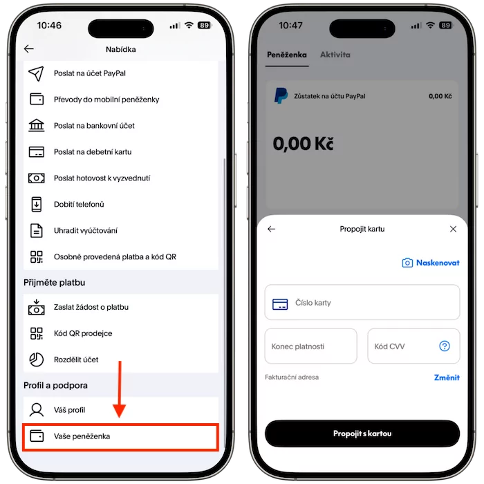 PayPal spárování s kartou